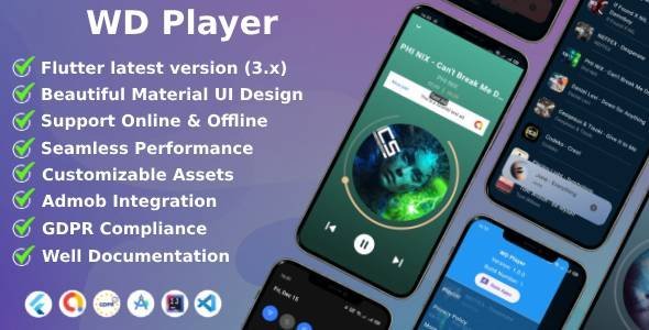 WD Player - Flutter MP3 Audio Player | Support Online & Offline | Android Apps | Admob + GDPR